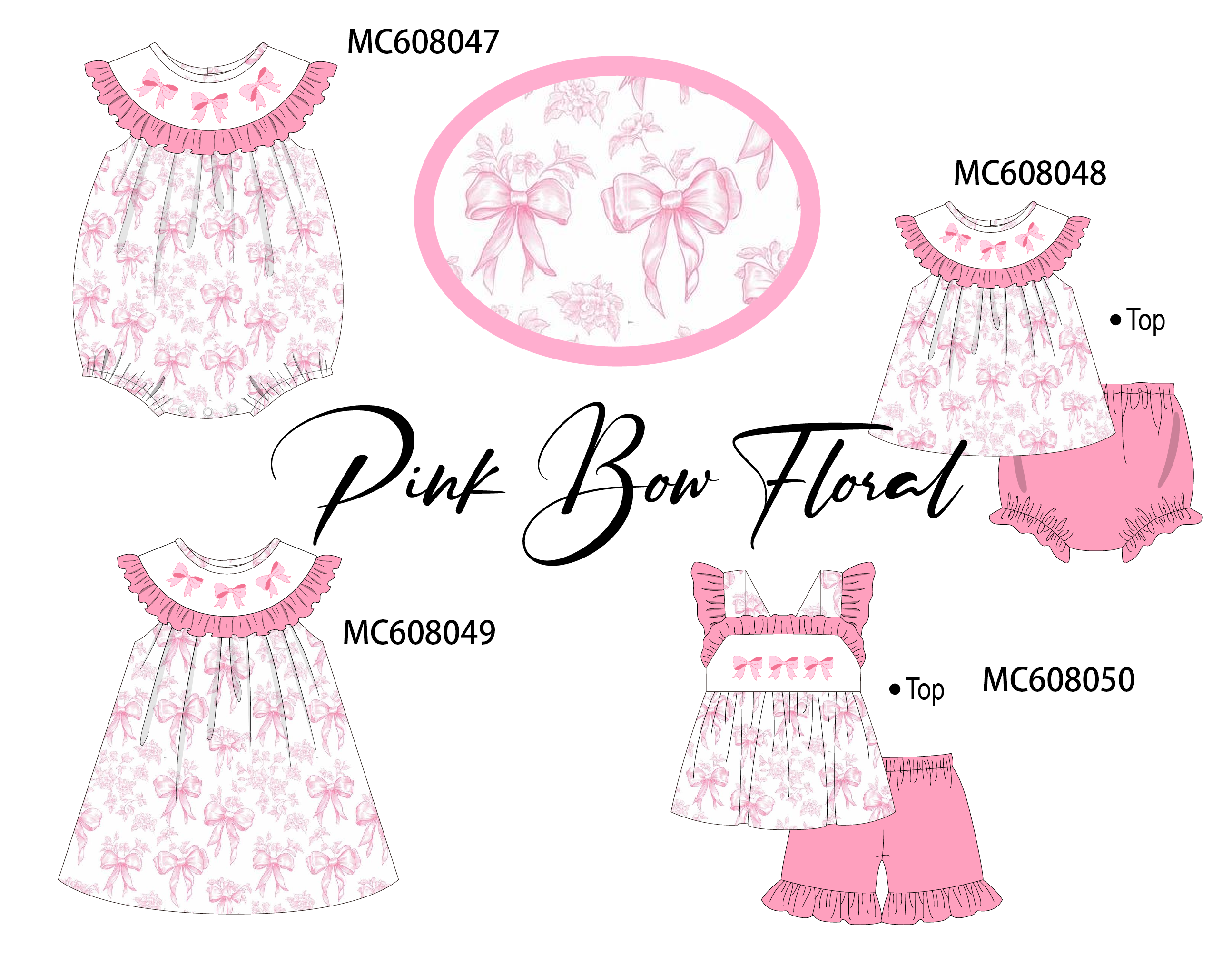 PO101 Pink bow embroidery ruffle collection