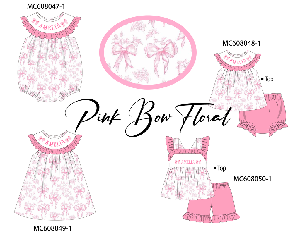 PO101 Pink bow monogram embroidery ruffle collection