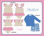 PO101 Pink checkered patchwork ruffle swimsuit collection