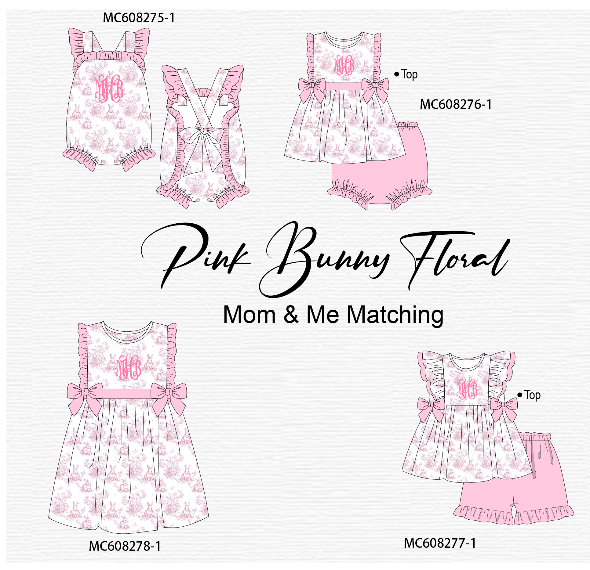 PO101 Pink easter bunny monogram embroidery ruffle collection