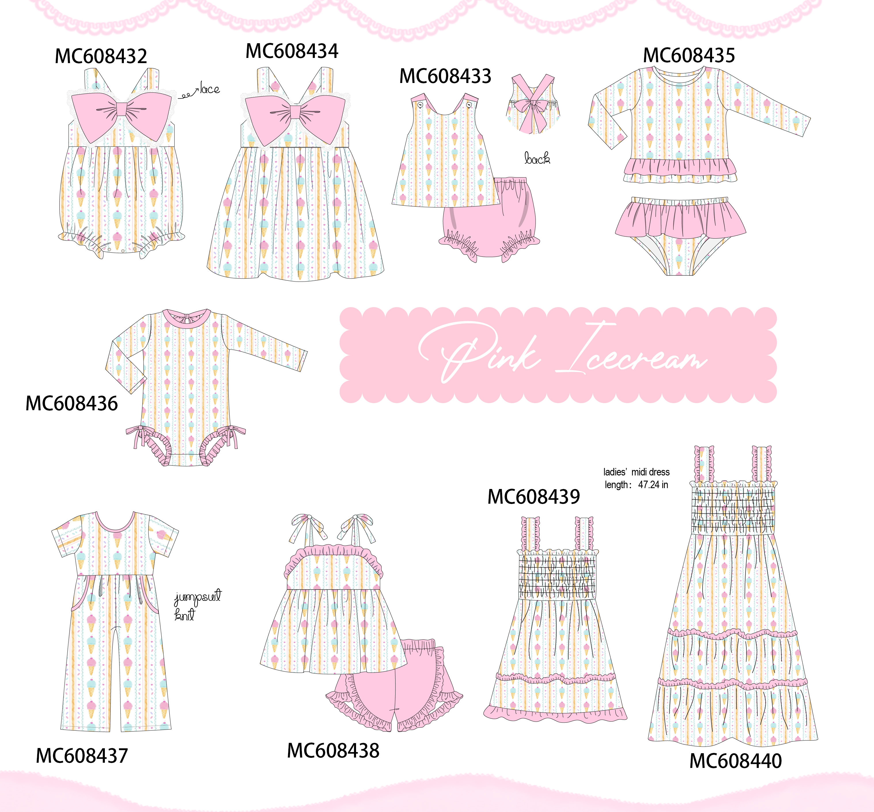 PO101 Pink ice cream bow lace collection