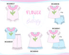 PO101 Pink stripe floral butterfly applique collection