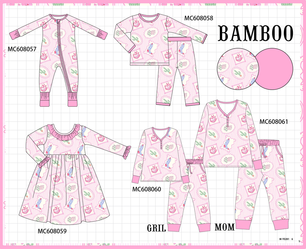 PO101 Pink western boots bamboo collection