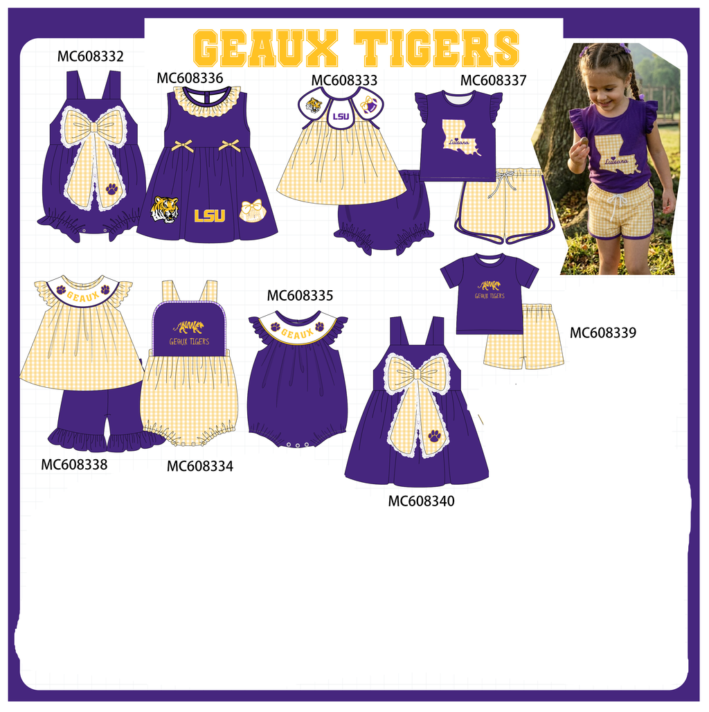 PO101 Purple LSU embroidery gingham collection 1