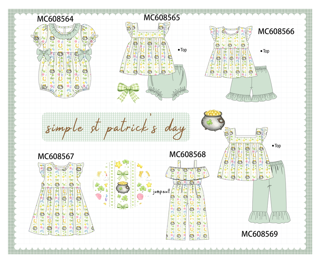 PO101 Sage St. Patricks Day clover bow print collection