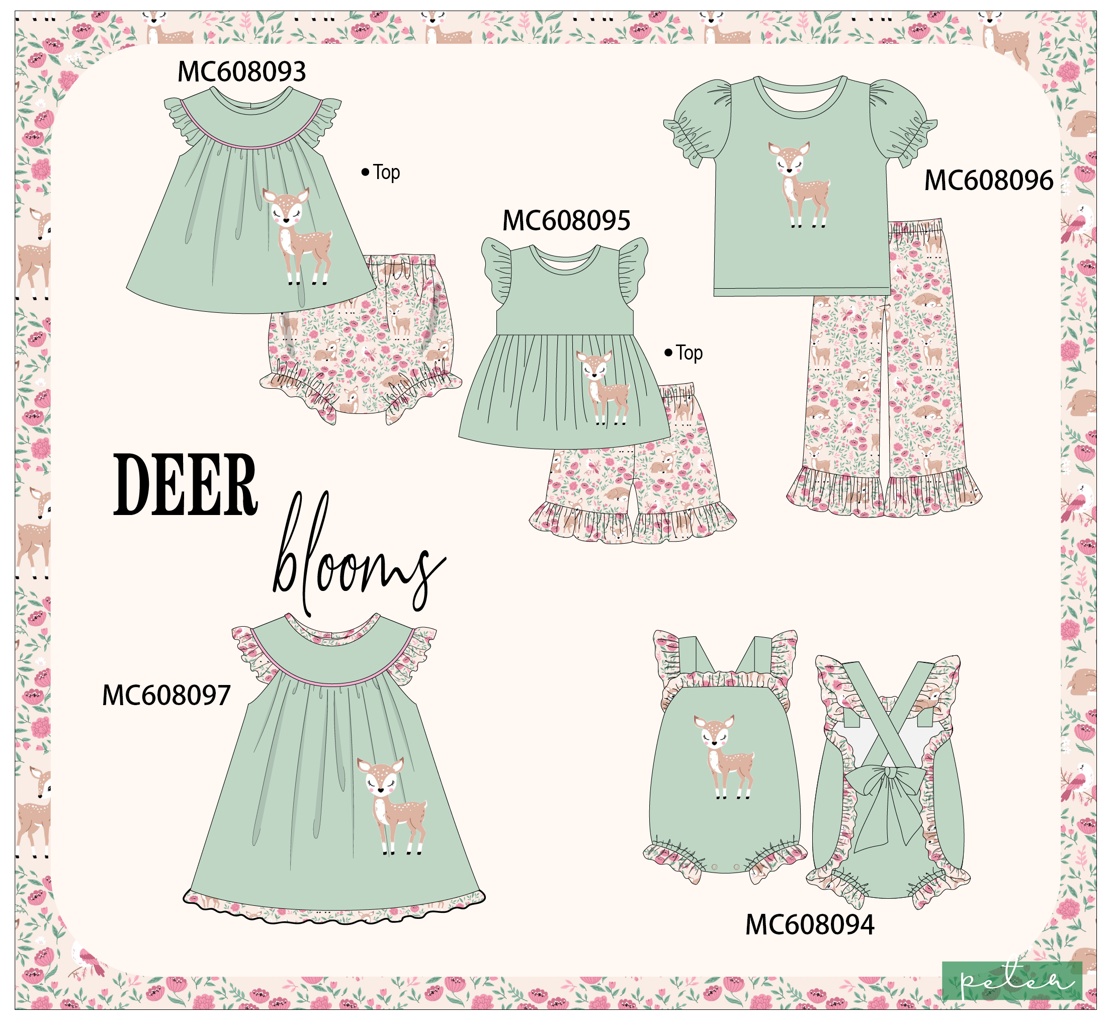 PO101 Sage deer applique floral collection