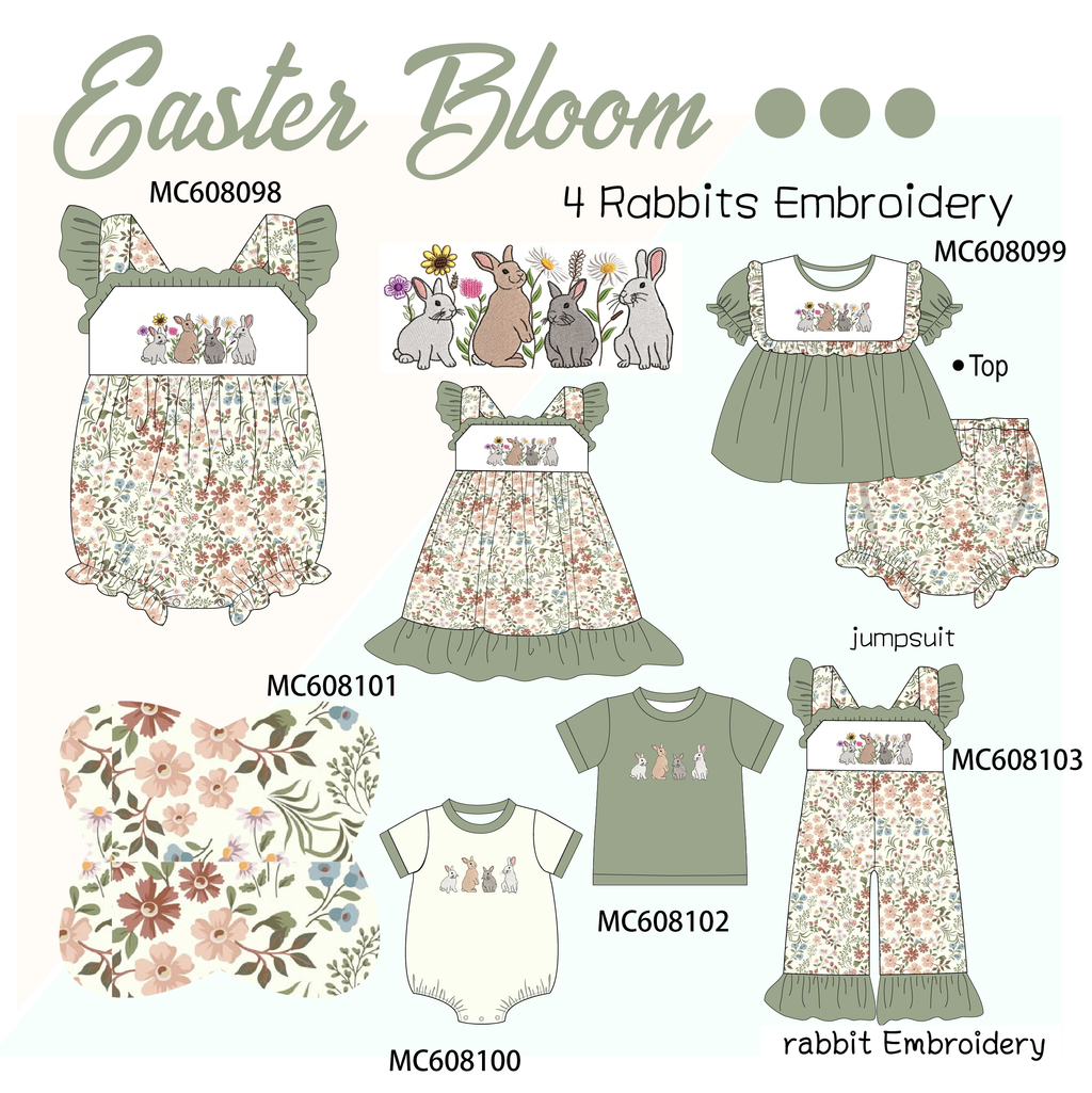 PO101 Sage easter bunny embroidery floral collection