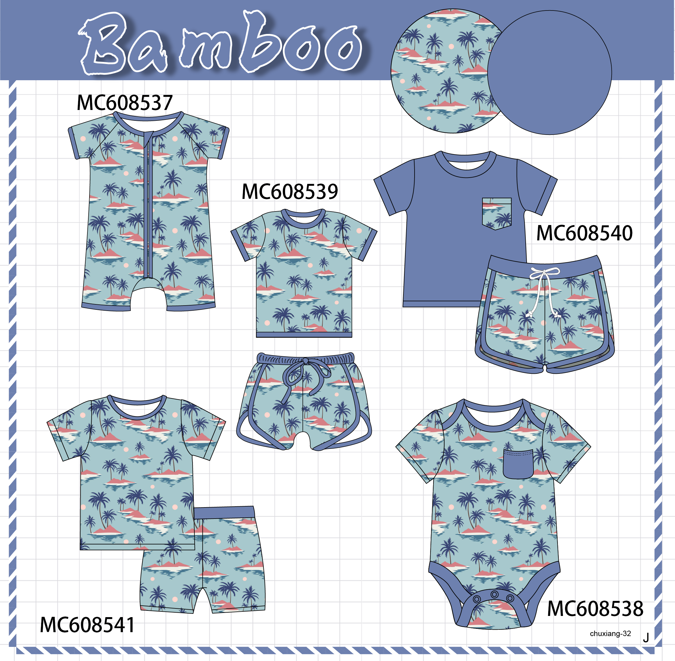PO101 Teal palm print bamboo collection