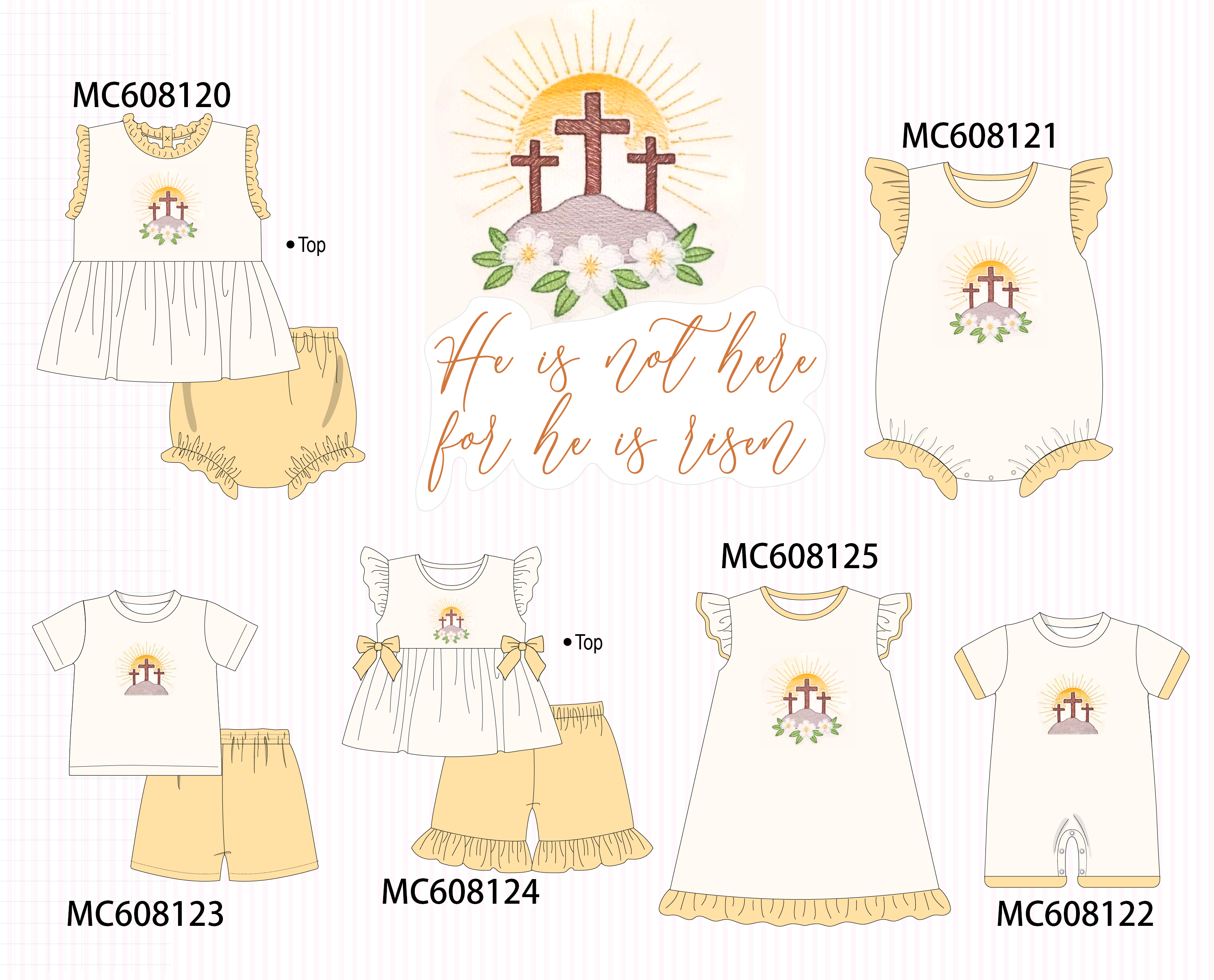 PO101 Yellow cross floral embroidery collection
